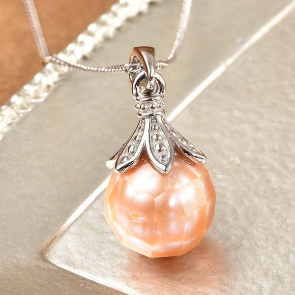 10MM PEACH EDISON PEARL NECKLACE - Picture 2 of 4